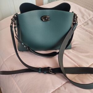 Coach Willow Shoulder Bag In Evergreen/Pewter EUC